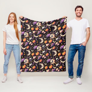 Grillige Halloween Nachtelijke Hemelpatroon Fleece Deken