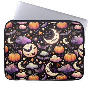 Grillige Halloween Nachtelijke Hemelpatroon Laptop Sleeve