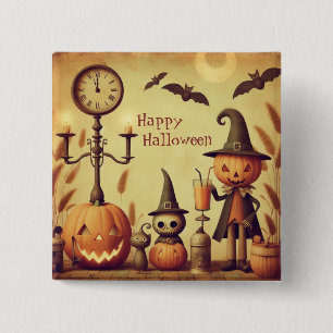 , grillige Halloween pompoenen & vleermuizen Vierkante Button 5,1 Cm