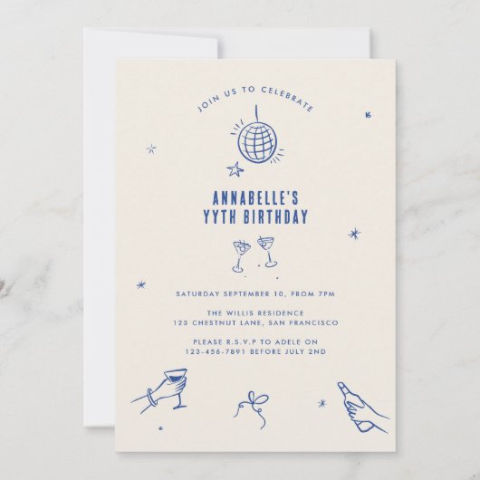 grillige hand getekende boog verjaardagsfeest drin kaart (Achterkant)