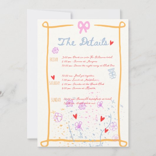 Grillige Hand getrokken Bachelorette Weekend Detai Kaart (Voorkant)