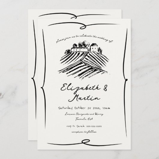 grillige hand getrokken wijnmakerij bruiloft kaart (Voorkant / Achterkant)