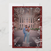 Grillige Handgetekende 2 Foto Pret Krabbel Huwelij Save The Date (Achterkant)