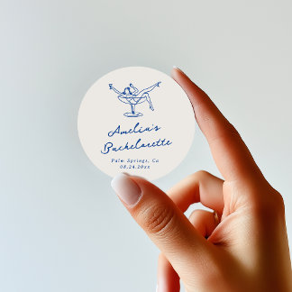 Grillige Handgetekende Blauwe Bachelorette Ronde Sticker
