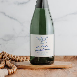 Grillige Handgetekende Blauwe Bachelorette Sparkling Wijnetiket