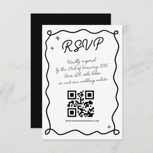 grillige handgetekende bruiloft QR-code vriendelij RSVP Kaartje (Voorkant / Achterkant)