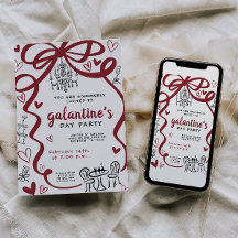 Grillige handgetekende Galentines-feestuitnodiging