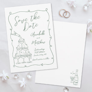 Grillige handgetekende groene bruiloft save the date