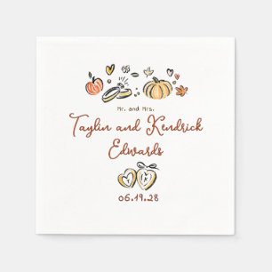 Grillige Handgetekende Herfst Liefde Bruiloft Serv Servet