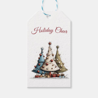 Grillige handgetekende kerstboompatroon cadeaulabel