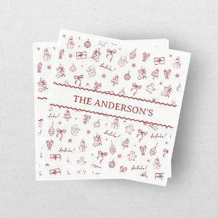 Grillige handgetekende krabbel Rode Servet