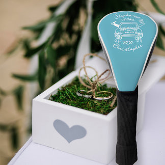 Grillige handgetekende pasgetrouwden golfheadcover