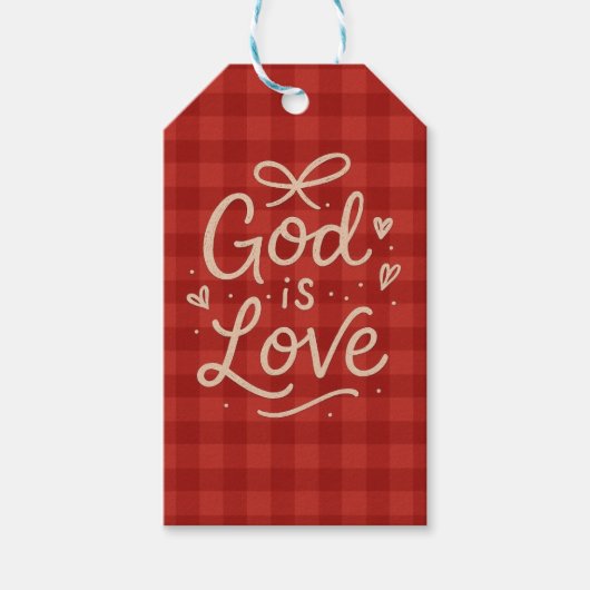 grillige handgetekende rode geruite typografie cadeaulabel (Voorkant)