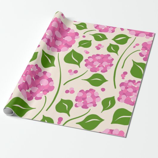 Grillige handgetekende roze hortensia botanisch cadeaupapier (Uitgerold)
