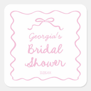 Grillige Handgetekende Roze Strik Bruidsdouche Vierkante Sticker