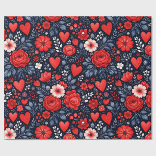 Grillige Harten en Bloemen Cadeaupapier