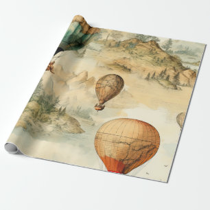 Grillige Heet Luchtballon Bergkaart Cadeaupapier