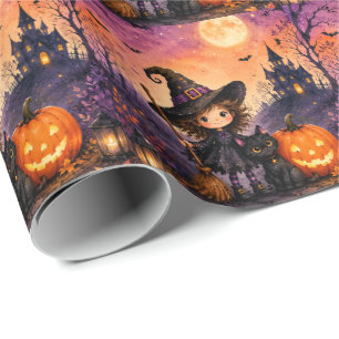 Grillige Heks Meisje Halloween Verjaardagsfeestje Cadeaupapier