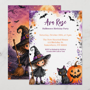 Grillige Heks Meisje Halloween Verjaardagsfeestje  Kaart