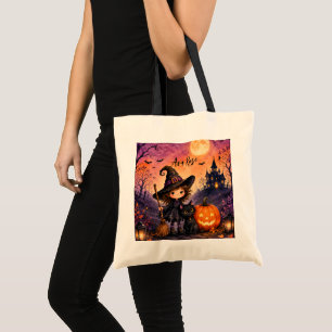 Grillige Heksenmeisje Halloween Verjaardagsfeestje Tote Bag