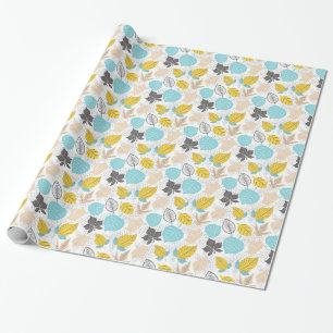 grillige herfst bladeren patroon Blauw en geel Cadeaupapier