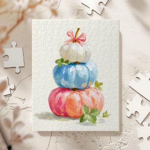 Grillige Herfst Pastelkleurige Pompoen Stapel Legpuzzel