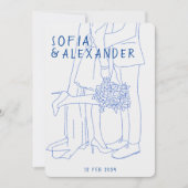 Grillige illustratie met QR-code RSVP-huwelijk Kaart (Voorkant)