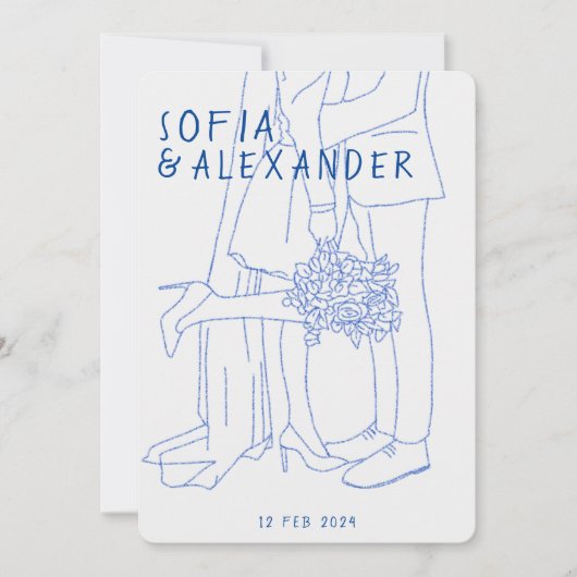 Grillige illustratie met QR-code RSVP-huwelijk Kaart (Voorkant)