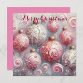Grillige Impressionistische Kerstballen Roze Feestdagenkaart (Voorkant / Achterkant)