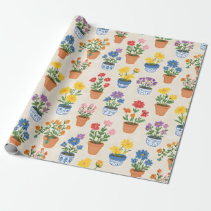 Grillige ingepote bloemen botanische illustratie cadeaupapier