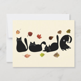 Grillige kat lijnkunst met herfstbladeren briefkaart