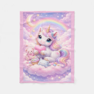Grillige Kawaii Pastel Eenhoorn & Vrienden Op Wolk Fleece Deken