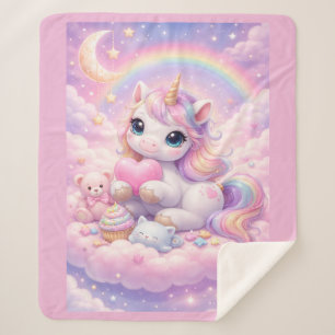Grillige Kawaii Pastel Eenhoorn & Vrienden Op Wolk Sherpa Deken