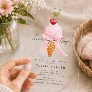 Grillige Kersen Baby Shower  Acryl Uitnodigingen