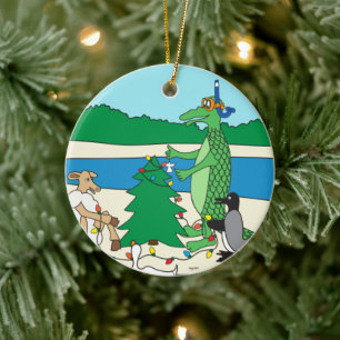 Grillige Kerstbal voor op het Strand Keramisch Ornament