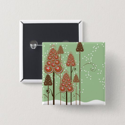 Grillige Kerstbomen in de Sneeuw Vakantie Knop Vierkante Button 5,1 Cm (Voorkant /achterkant)