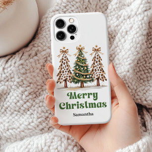 Grillige kerstbomen luipaard gepersonaliseerd iPhone 15 mini hoesje