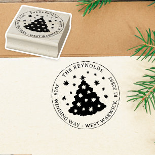 Grillige Kerstboom Vakantie Naam Adres Rubberstempel