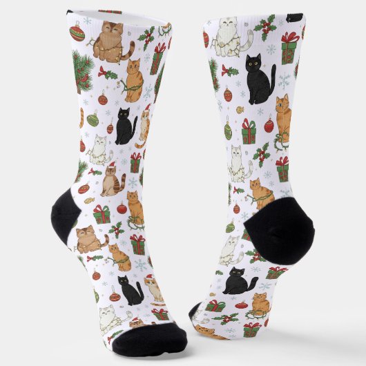 Grillige Kerstkattenpatroonsokken Sokken (Gebogen)