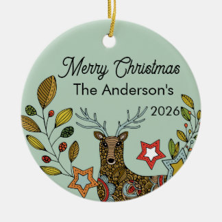 Grillige Kerstmis met Familie | Herten & Sterren Keramisch Ornament