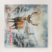 Grillige kerstscène met rendieren in sneeuw legpuzzel (Horizontaal)