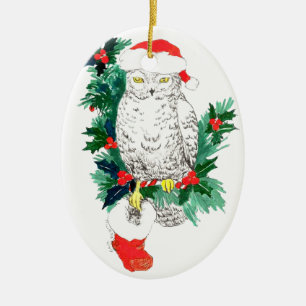 Grillige Kerstuil & Kousenornament Keramisch Ornament