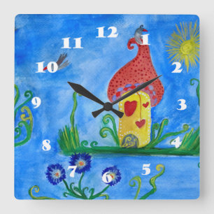grillige kind illustratie liefde huis muur klok