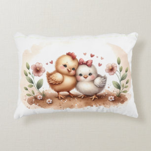 Grillige Kip Duo Cottagecore Waterverf Accent Kussen