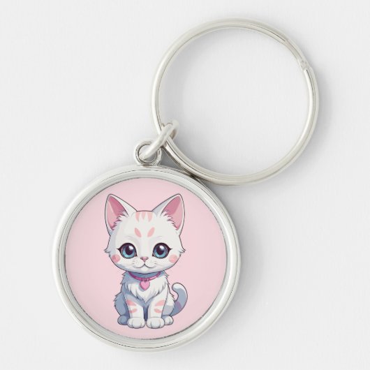 Grillige Kitten Illustratie Sleutelhanger (Voorkant)
