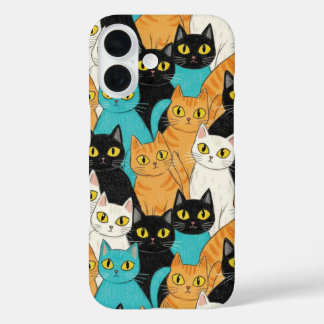 Grillige Kleurpotlood Kat Menigte iPhone 16 Hoesje