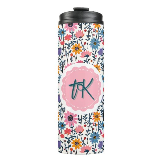  grillige kleurrijke bloemen monogrammed thermosbeker (Voorkant)