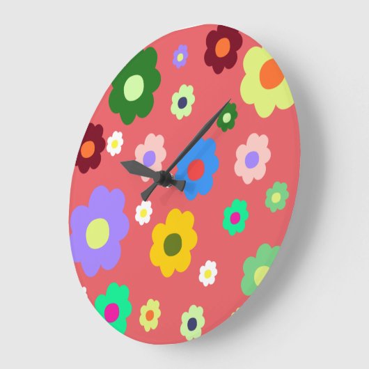 grillige kleurrijke bloemenretro, vrolijk, preppy grote klok (Hoek)