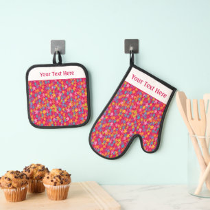 Grillige Kleurrijke Potlood Bloemrijke Doodlepatro Ovenwant & Pannenlap Set