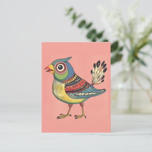 grillige kleurrijke vogel briefkaart (Staand voorkant)